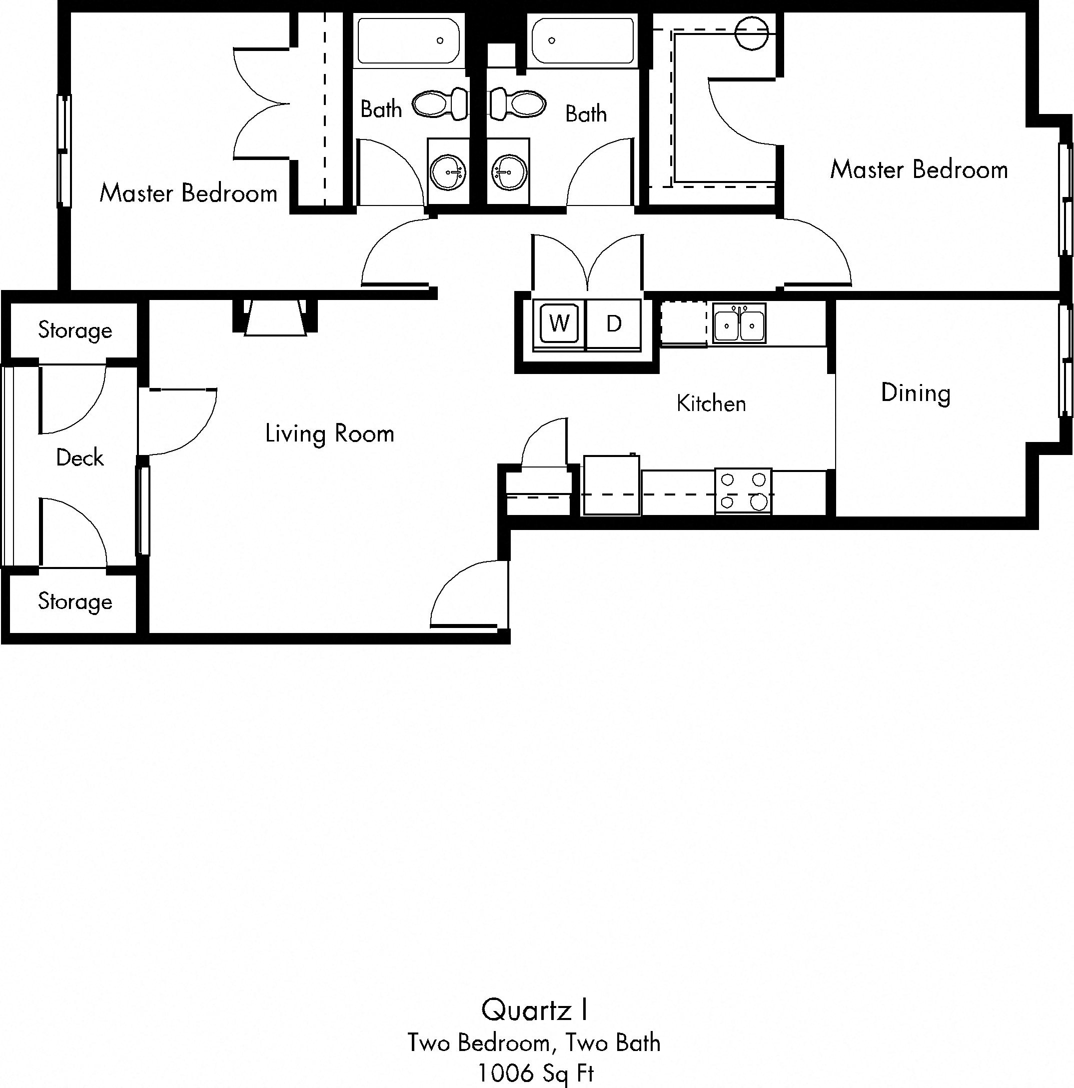 Floor plan for 2 beds, 2 baths, 1027 sqft